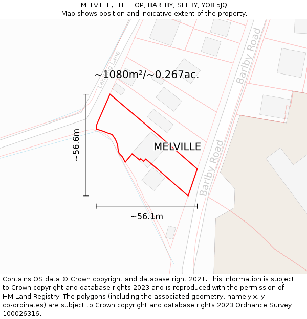 MELVILLE, HILL TOP, BARLBY, SELBY, YO8 5JQ: Plot and title map