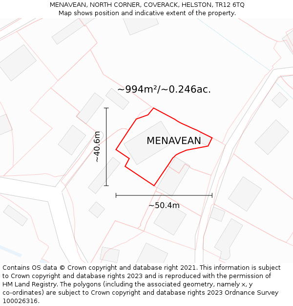 MENAVEAN, NORTH CORNER, COVERACK, HELSTON, TR12 6TQ: Plot and title map