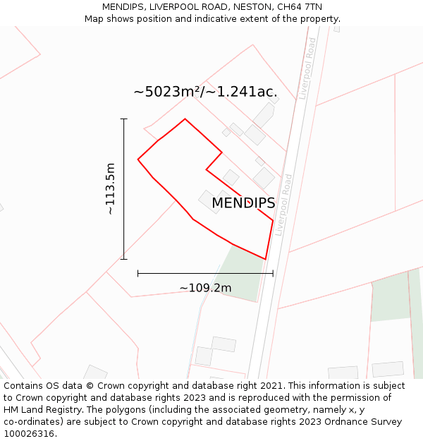 MENDIPS, LIVERPOOL ROAD, NESTON, CH64 7TN: Plot and title map