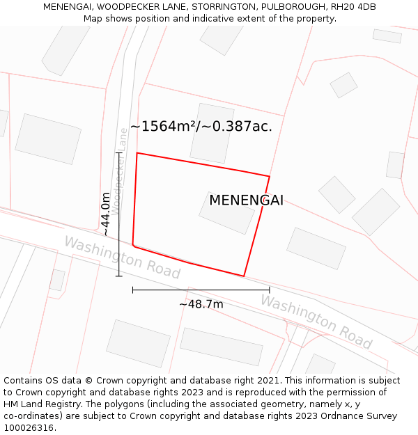 MENENGAI, WOODPECKER LANE, STORRINGTON, PULBOROUGH, RH20 4DB: Plot and title map