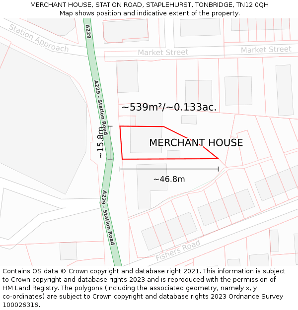 MERCHANT HOUSE, STATION ROAD, STAPLEHURST, TONBRIDGE, TN12 0QH: Plot and title map