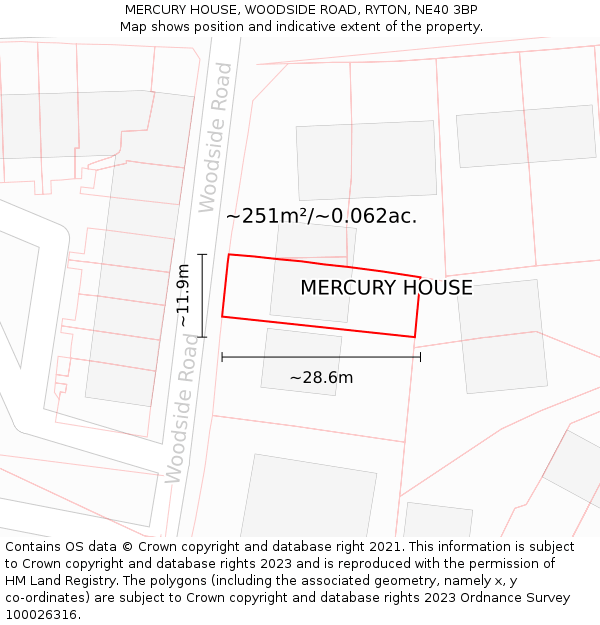 MERCURY HOUSE, WOODSIDE ROAD, RYTON, NE40 3BP: Plot and title map