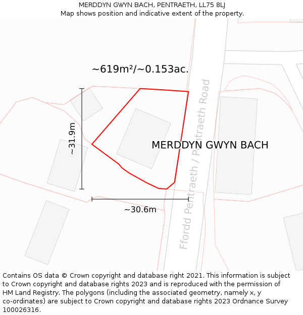 MERDDYN GWYN BACH, PENTRAETH, LL75 8LJ: Plot and title map