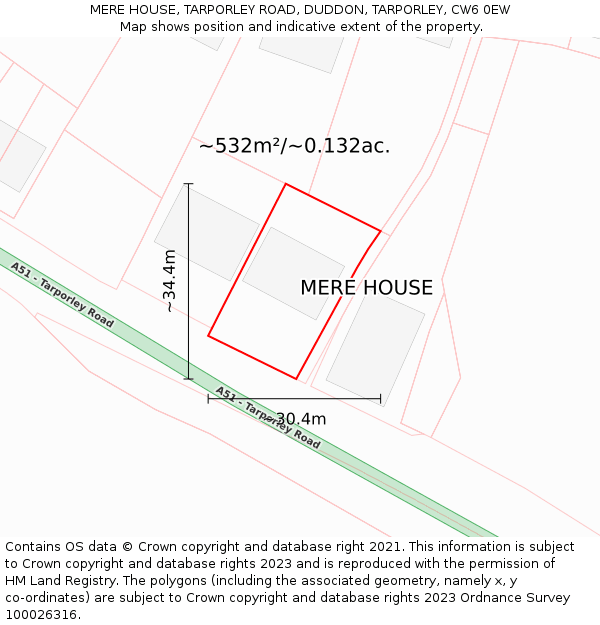 MERE HOUSE, TARPORLEY ROAD, DUDDON, TARPORLEY, CW6 0EW: Plot and title map