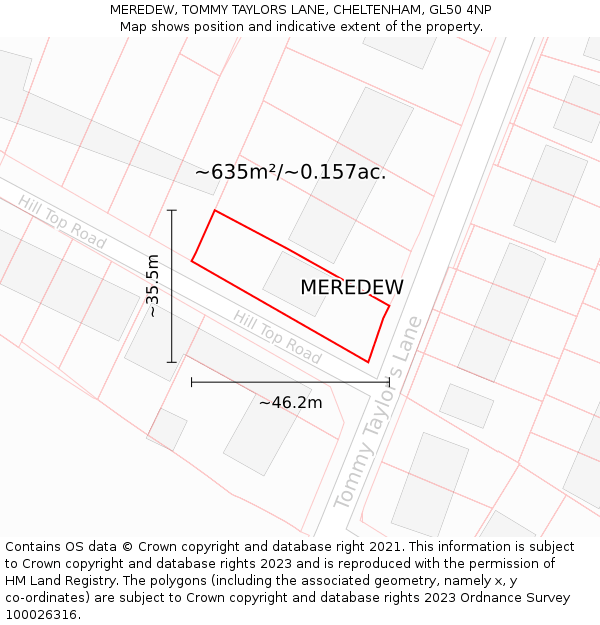 MEREDEW, TOMMY TAYLORS LANE, CHELTENHAM, GL50 4NP: Plot and title map