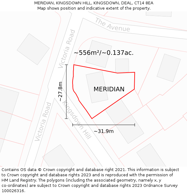 MERIDIAN, KINGSDOWN HILL, KINGSDOWN, DEAL, CT14 8EA: Plot and title map