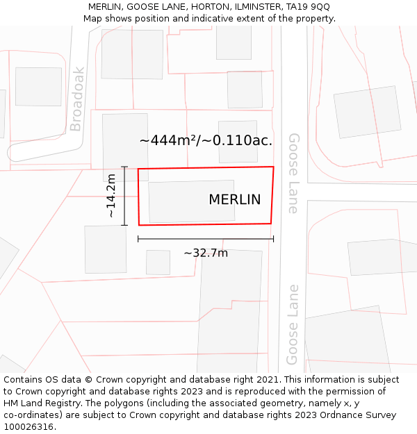 MERLIN, GOOSE LANE, HORTON, ILMINSTER, TA19 9QQ: Plot and title map