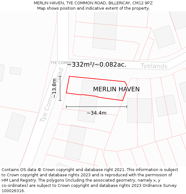 MERLIN HAVEN, TYE COMMON ROAD, BILLERICAY, CM12 9PZ: Plot and title map