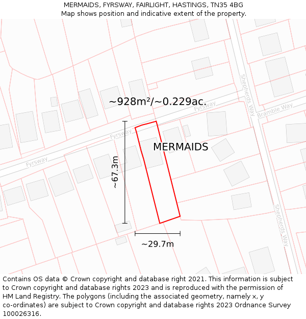 MERMAIDS, FYRSWAY, FAIRLIGHT, HASTINGS, TN35 4BG: Plot and title map