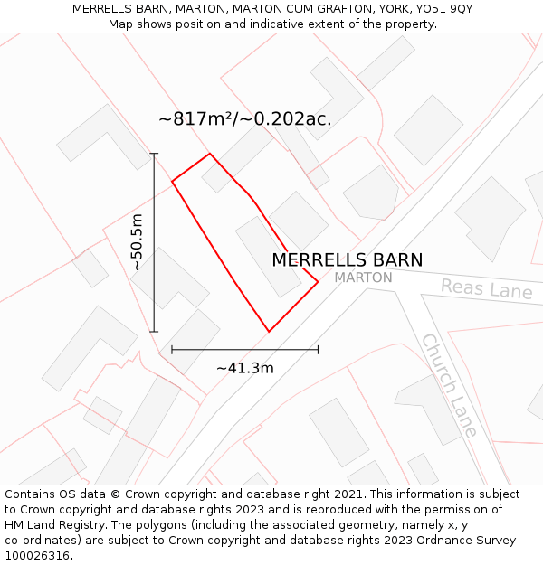 MERRELLS BARN, MARTON, MARTON CUM GRAFTON, YORK, YO51 9QY: Plot and title map