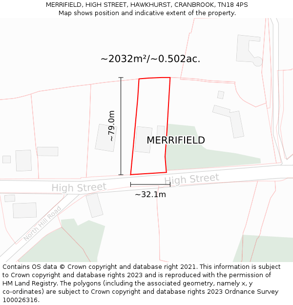 MERRIFIELD, HIGH STREET, HAWKHURST, CRANBROOK, TN18 4PS: Plot and title map