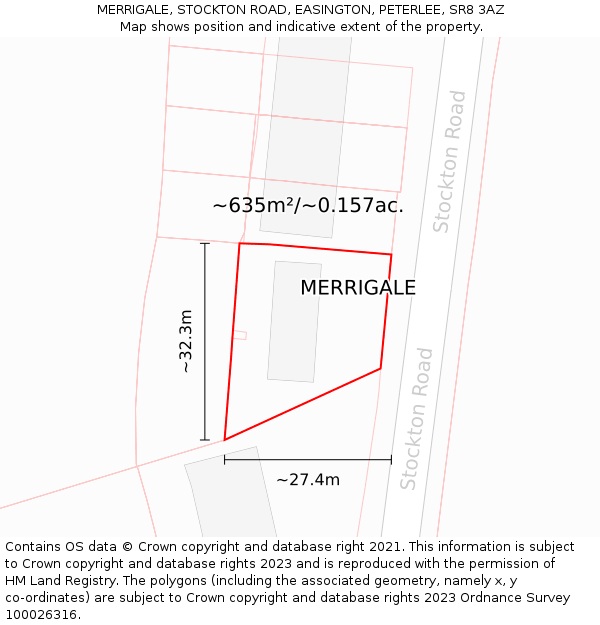 MERRIGALE, STOCKTON ROAD, EASINGTON, PETERLEE, SR8 3AZ: Plot and title map