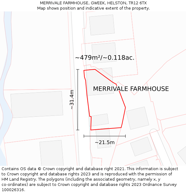 MERRIVALE FARMHOUSE, GWEEK, HELSTON, TR12 6TX: Plot and title map