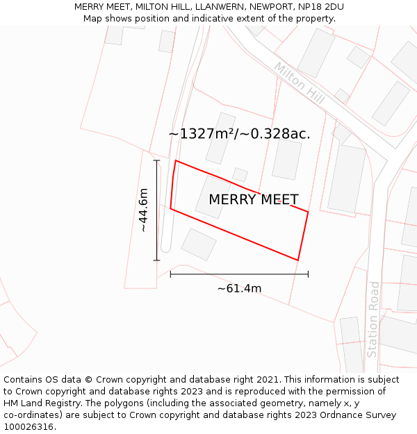 MERRY MEET, MILTON HILL, LLANWERN, NEWPORT, NP18 2DU: Plot and title map