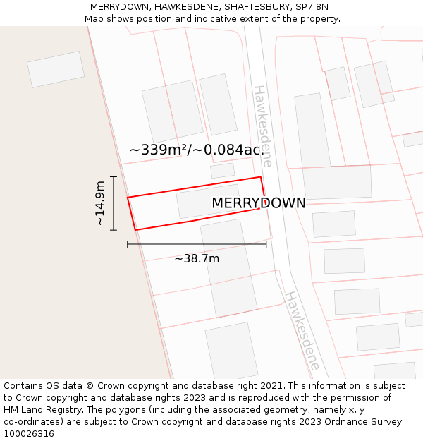 MERRYDOWN, HAWKESDENE, SHAFTESBURY, SP7 8NT: Plot and title map