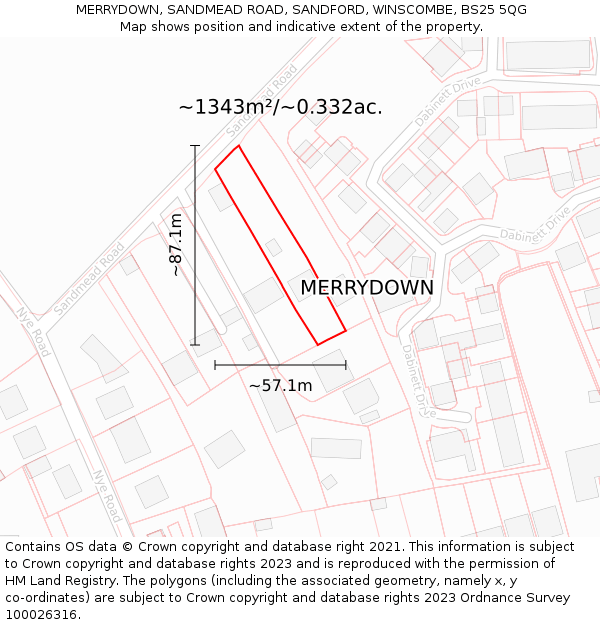 MERRYDOWN, SANDMEAD ROAD, SANDFORD, WINSCOMBE, BS25 5QG: Plot and title map