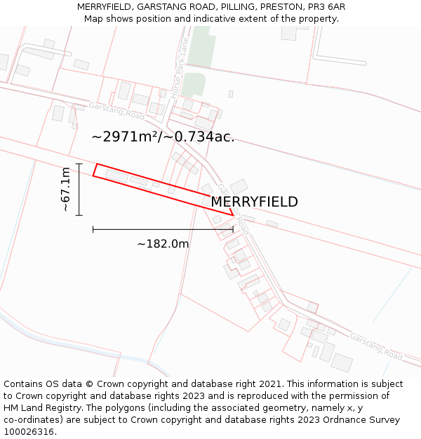 MERRYFIELD, GARSTANG ROAD, PILLING, PRESTON, PR3 6AR: Plot and title map