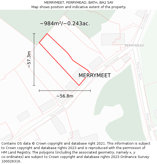 MERRYMEET, PERRYMEAD, BATH, BA2 5AY: Plot and title map