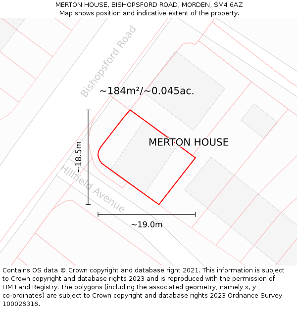 MERTON HOUSE, BISHOPSFORD ROAD, MORDEN, SM4 6AZ: Plot and title map