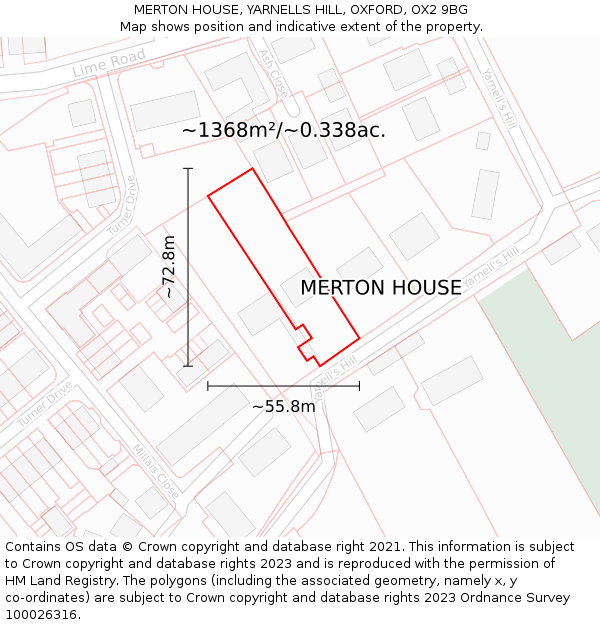 MERTON HOUSE, YARNELLS HILL, OXFORD, OX2 9BG: Plot and title map