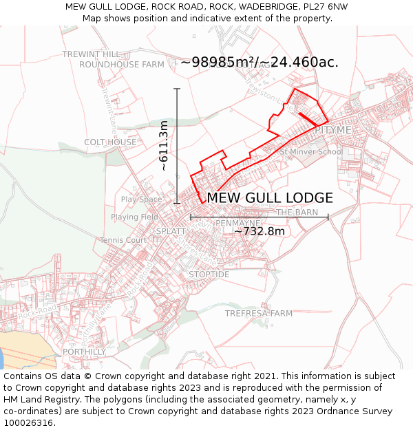 MEW GULL LODGE, ROCK ROAD, ROCK, WADEBRIDGE, PL27 6NW: Plot and title map