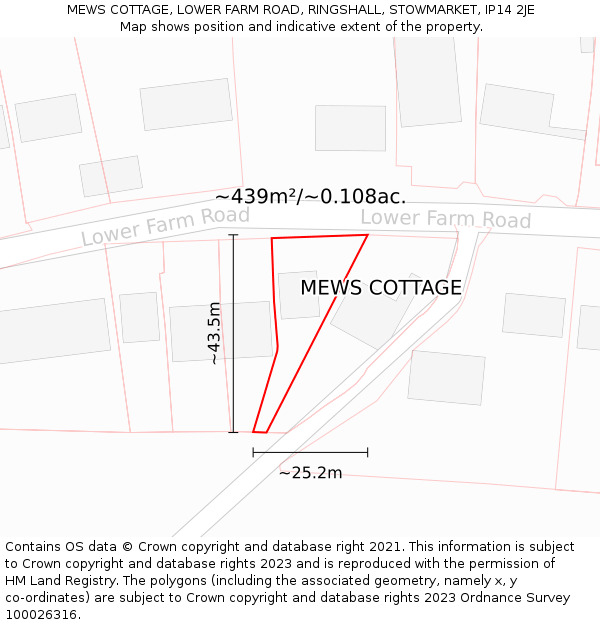 MEWS COTTAGE, LOWER FARM ROAD, RINGSHALL, STOWMARKET, IP14 2JE: Plot and title map