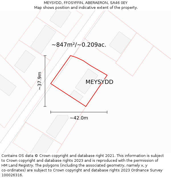 MEYSYDD, FFOSYFFIN, ABERAERON, SA46 0EY: Plot and title map