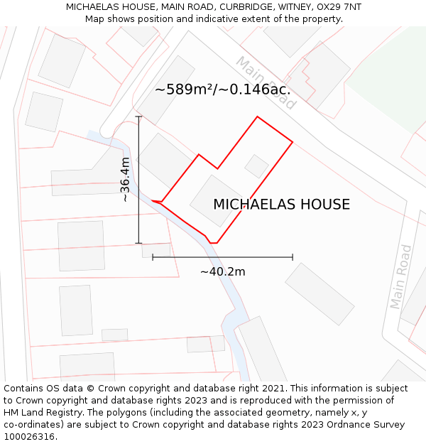 MICHAELAS HOUSE, MAIN ROAD, CURBRIDGE, WITNEY, OX29 7NT: Plot and title map