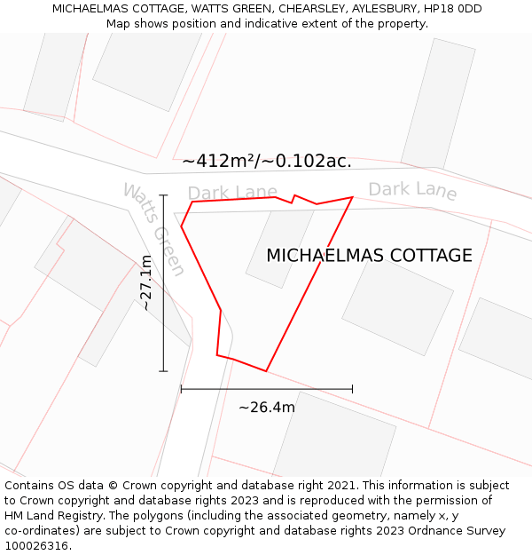 MICHAELMAS COTTAGE, WATTS GREEN, CHEARSLEY, AYLESBURY, HP18 0DD: Plot and title map