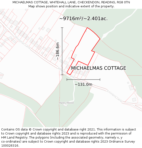 MICHAELMAS COTTAGE, WHITEHALL LANE, CHECKENDON, READING, RG8 0TN: Plot and title map