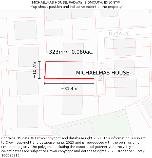 MICHAELMAS HOUSE, RADWAY, SIDMOUTH, EX10 8TW: Plot and title map