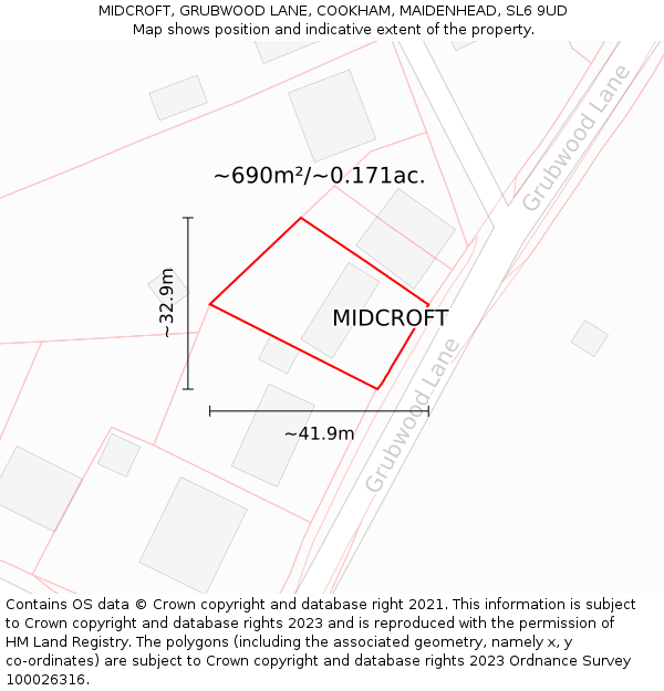 MIDCROFT, GRUBWOOD LANE, COOKHAM, MAIDENHEAD, SL6 9UD: Plot and title map