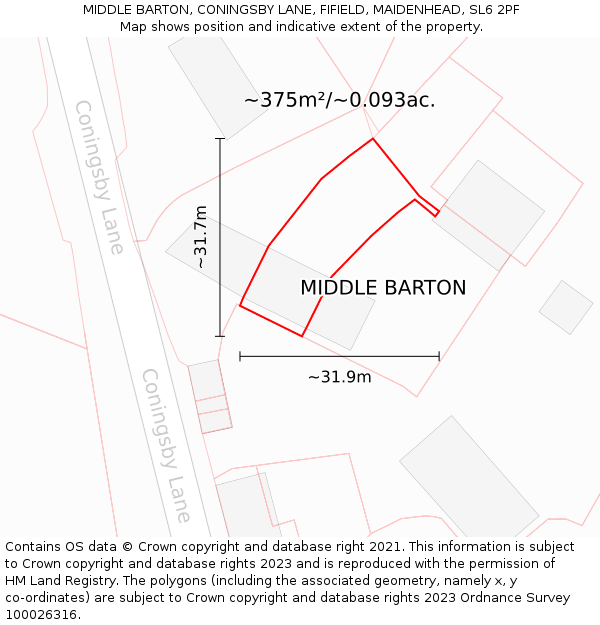 MIDDLE BARTON, CONINGSBY LANE, FIFIELD, MAIDENHEAD, SL6 2PF: Plot and title map