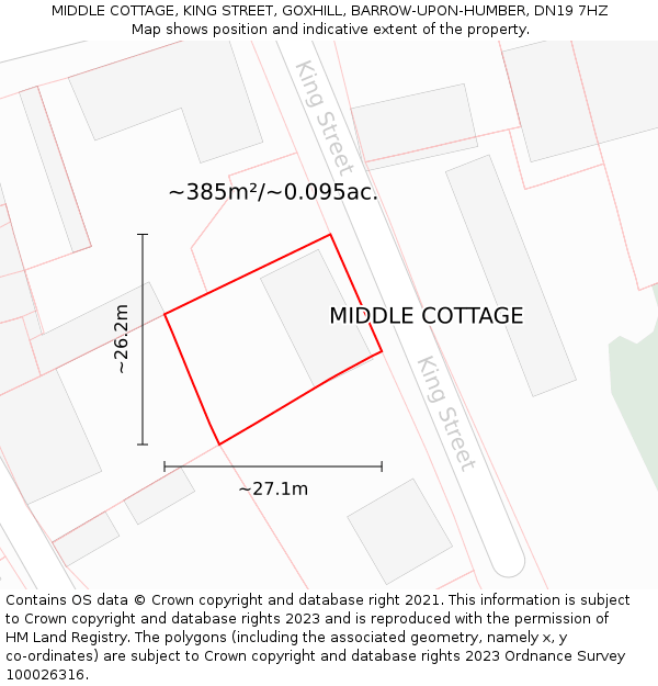 MIDDLE COTTAGE, KING STREET, GOXHILL, BARROW-UPON-HUMBER, DN19 7HZ: Plot and title map