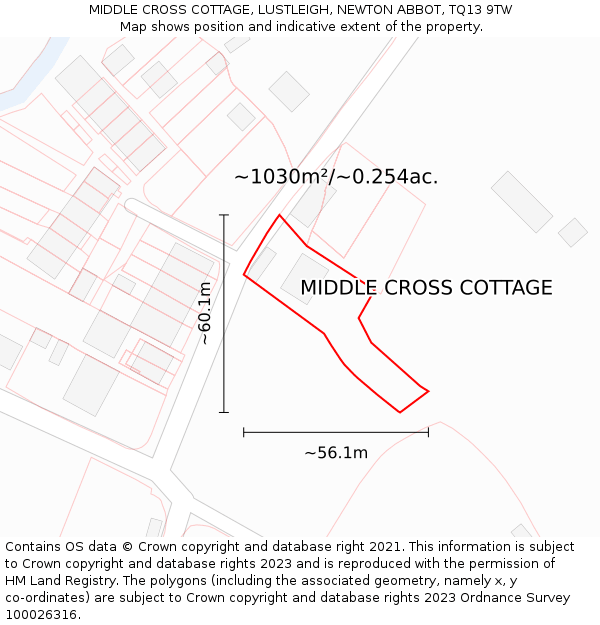 MIDDLE CROSS COTTAGE, LUSTLEIGH, NEWTON ABBOT, TQ13 9TW: Plot and title map