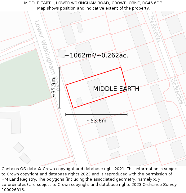 MIDDLE EARTH, LOWER WOKINGHAM ROAD, CROWTHORNE, RG45 6DB: Plot and title map