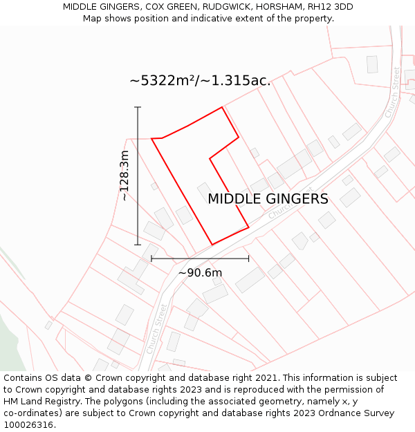 MIDDLE GINGERS, COX GREEN, RUDGWICK, HORSHAM, RH12 3DD: Plot and title map