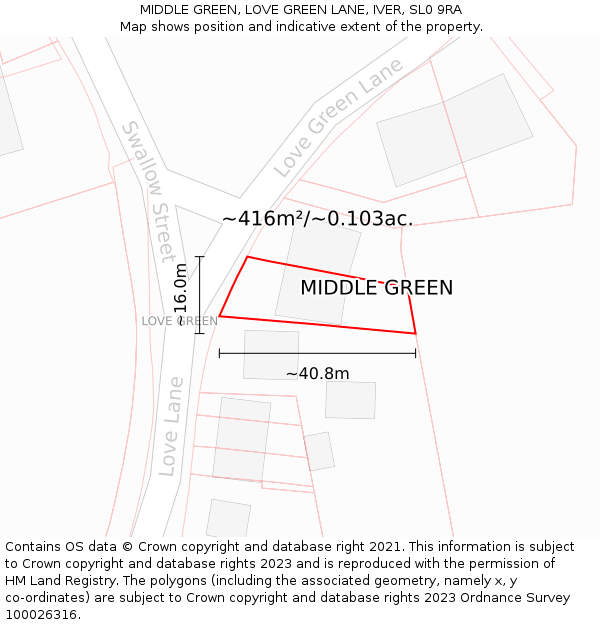 MIDDLE GREEN, LOVE GREEN LANE, IVER, SL0 9RA: Plot and title map