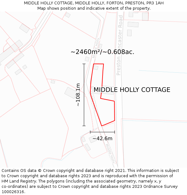 MIDDLE HOLLY COTTAGE, MIDDLE HOLLY, FORTON, PRESTON, PR3 1AH: Plot and title map