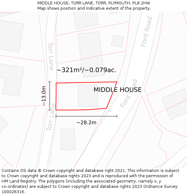 MIDDLE HOUSE, TORR LANE, TORR, PLYMOUTH, PL8 2HW: Plot and title map