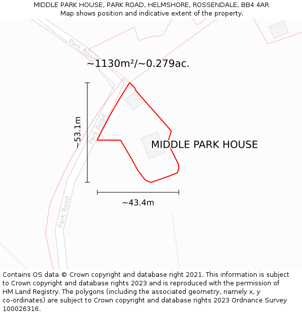 MIDDLE PARK HOUSE, PARK ROAD, HELMSHORE, ROSSENDALE, BB4 4AR: Plot and title map