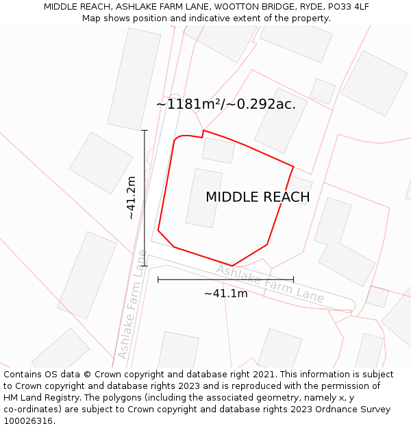 MIDDLE REACH, ASHLAKE FARM LANE, WOOTTON BRIDGE, RYDE, PO33 4LF: Plot and title map