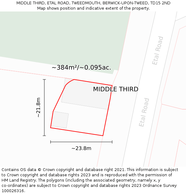 MIDDLE THIRD, ETAL ROAD, TWEEDMOUTH, BERWICK-UPON-TWEED, TD15 2ND: Plot and title map