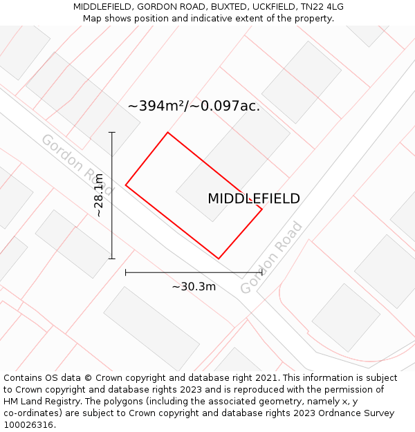 MIDDLEFIELD, GORDON ROAD, BUXTED, UCKFIELD, TN22 4LG: Plot and title map