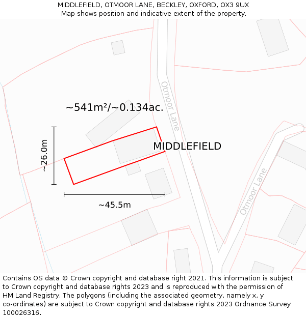 MIDDLEFIELD, OTMOOR LANE, BECKLEY, OXFORD, OX3 9UX: Plot and title map