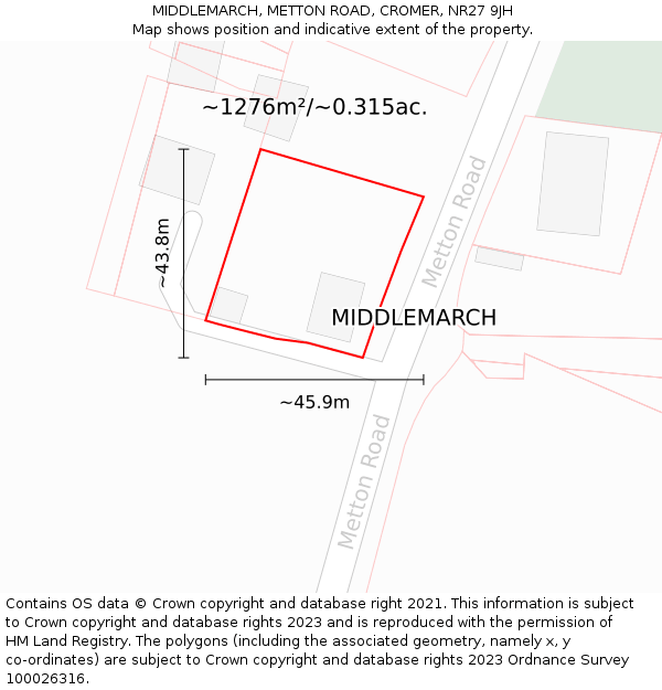 MIDDLEMARCH, METTON ROAD, CROMER, NR27 9JH: Plot and title map