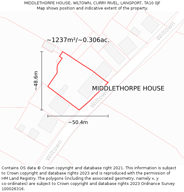 MIDDLETHORPE HOUSE, WILTOWN, CURRY RIVEL, LANGPORT, TA10 0JF: Plot and title map