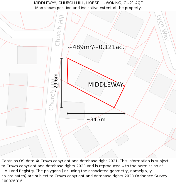 MIDDLEWAY, CHURCH HILL, HORSELL, WOKING, GU21 4QE: Plot and title map