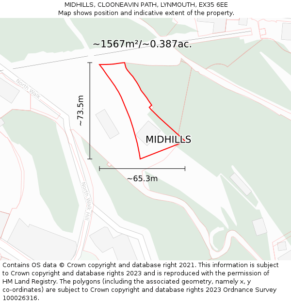 MIDHILLS, CLOONEAVIN PATH, LYNMOUTH, EX35 6EE: Plot and title map