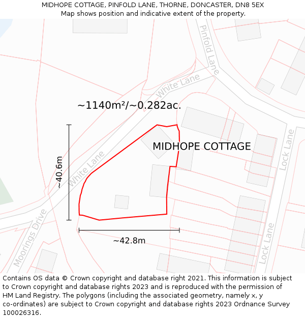 MIDHOPE COTTAGE, PINFOLD LANE, THORNE, DONCASTER, DN8 5EX: Plot and title map